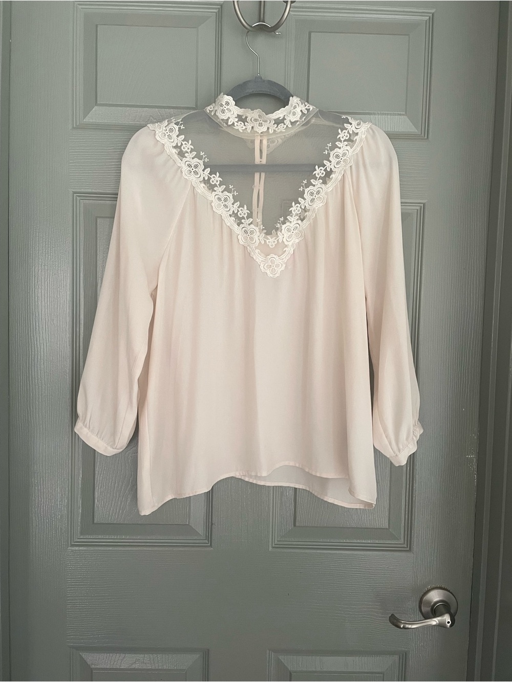 Forever 21 Cream Lace Yoke Blouse - Sheer Floral Trim